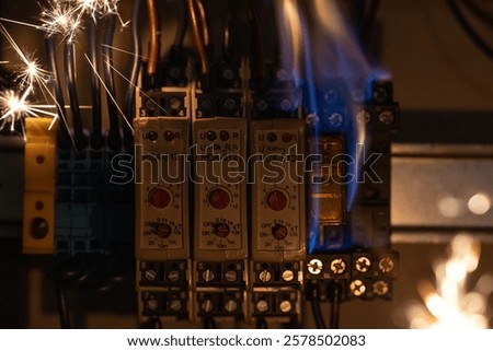 Electrical Panel with Sparks and Flames