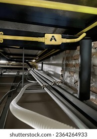 Electrical pipe systems and air conditioning pipes on the ceiling at work or at home that people will not see except technicians.