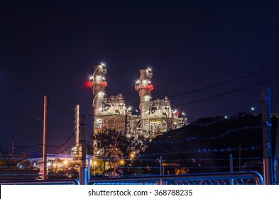 Electrical Plant With Night Landscape In The Industrial Park.