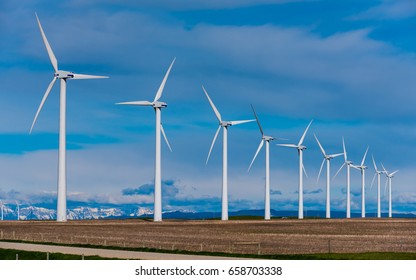 Electrical Power Generating Windmills In The Prairies And Foothills Of The Rocky Mountains Alberta Canada