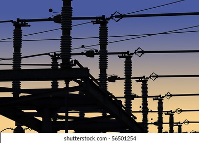 Electrical Power Grid In Silhouette