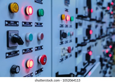 Electrical Selector Switch,button Switch,Digital Meter,Electrical Switch Gear At Low Voltage Motor Control Center Cabinet  In Coal Power Plant. 