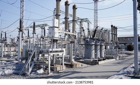 Electrical substation - electrical installation. Reception, conversion and distribution of electrical energy, transformers and other converters of electrical energy.  - Shutterstock ID 2138753981