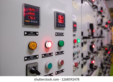 Electrical Switch Gear ,Digital Meter At Low Voltage Motor Control Center Cabinet  In Coal Power Plant. Blurred For Background.