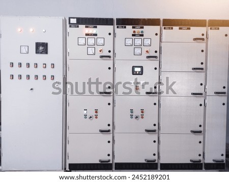 Electrical switch gear at Low Voltage power control center cabinet in industrial power plant.