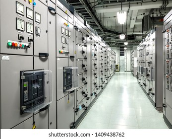 Electrical switchgear  Industrial electrical switch panel at substation in industrial zone at power plant and closed up high resolution 50M pixel concept which customer can use for large file 