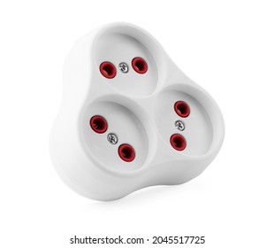 electrical tee isolated on white . triple electrical socket adapter