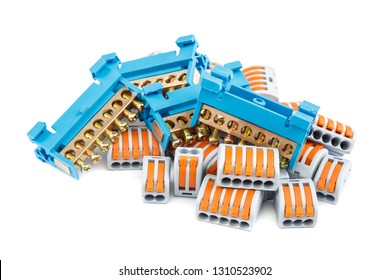Electrical terminal blocks isolated on white background.