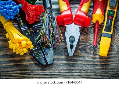 Electrical tester wires tying cables bolt cutter pliers insulati - Shutterstock ID 716448547
