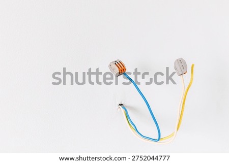 electrical wires for installing wall light closeup from plastered wall during apartment renovation