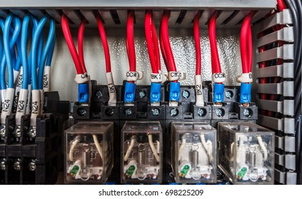 Electrical wiring control panel on terminal block,in industrial factory

