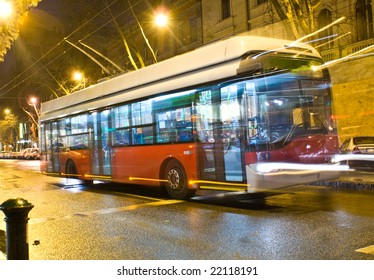 Electrically Powered Bus In Budapest, Hungary.