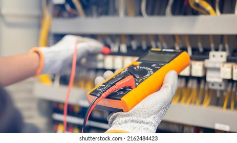 Electrician Engineer Uses Multimeter Test Electrical Stock Photo ...