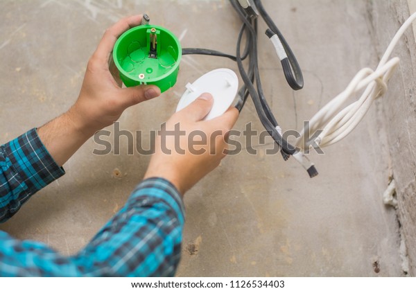 Electrician Hand Pliers During Install Mount Stock Image