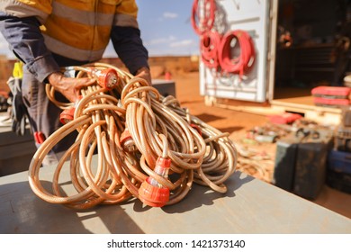 Electrician Lifting Electricity Industry Power Safety Cord Construction Site