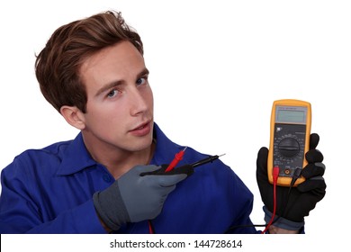 Electrician With Meter Reader