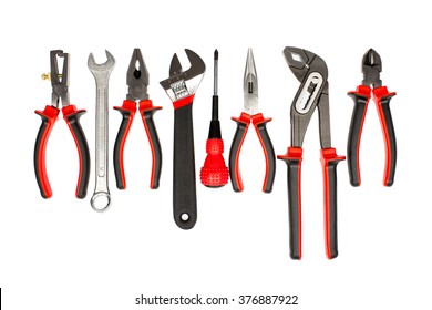 Electrician And Plumber Tools Isolated White Background