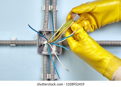 Electrician Protective Gloves Uses Pluggable Terminal Stock Photo (Edit ...