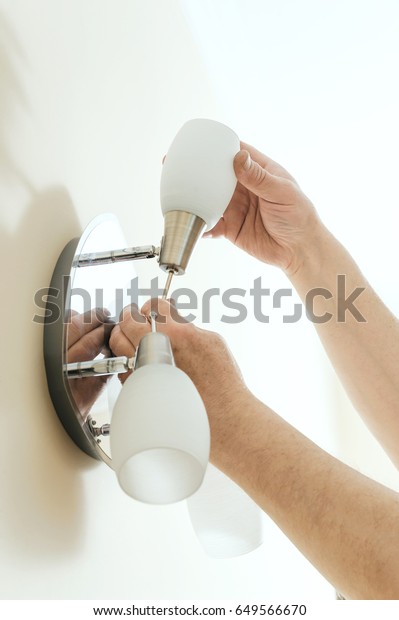 Electrician Sets Wall Lamp Led Light Stock Photo Edit Now 649566670