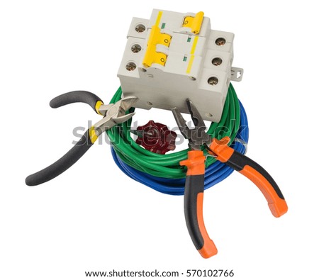 electrician tools group on white background
