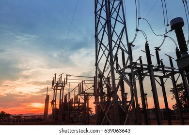 Electricity Authority Station, Power Plant, Energy Concept, Evening Sky