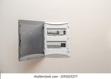 Electricity Distribution Box. Fusebox. Isolated On Apartment Wall