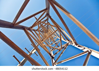 electricity high voltage tower with blue sky