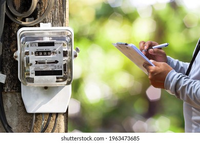 Electricity Meter On Concrete Poles For Residential Houses.