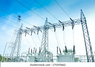 Electricity plant electricity station landscape over blue sky