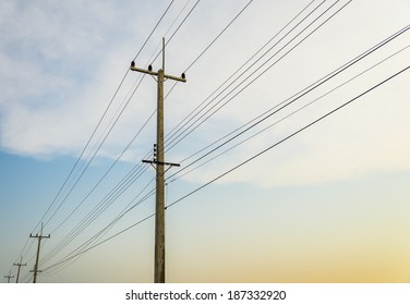 Electricity post with blue sky