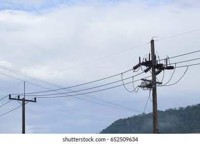 electricity post and blue sky with soft focus - Shutterstock ID 652509634