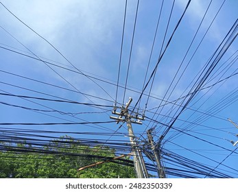 Electricity post with cable lines