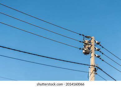 Electricity Power Lines Against A Clear Sky In South Australia