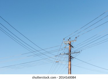 Electricity Power Lines Against A Clear Sky In South Australia