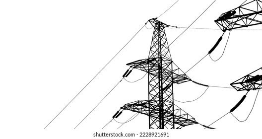 Electricity pylon (high voltage power line), black contour, isolated, on a white background     - Powered by Shutterstock