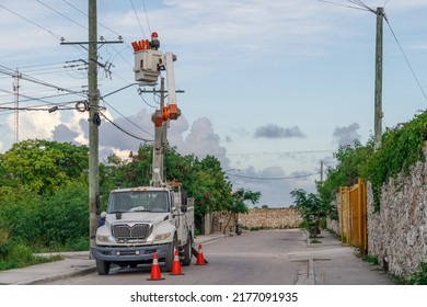 Electricity Service. Truck For Maintenance Of Electrical Networks.