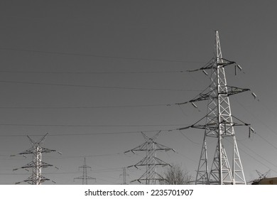 Electricity voltage high energy power technology electrical tower industry line electric grey sky.