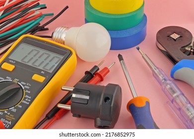 Electro Tools For Installation On A Colored Background Close-up.