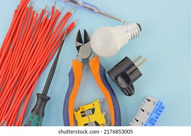 Electro Tools For Installation On A Colored Background Close-up.