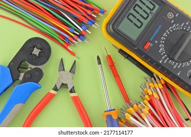 Electro Tools For Installation On A Colored Background Close-up.