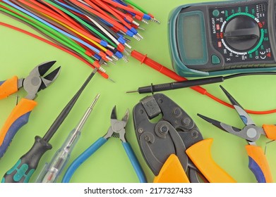 Electro Tools For Installation On A Colored Background Close-up.