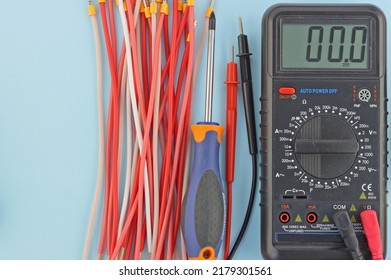 Electro Tools For Installation On A Colored Background Close-up.