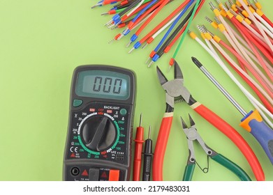 Electro Tools For Installation On A Colored Background Close-up.