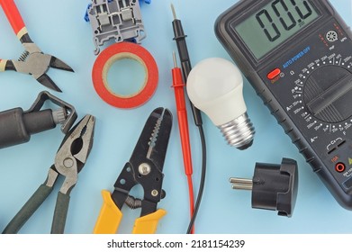 Electro Tools For Installation On A Colored Background Close-up.