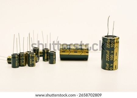 Electrolytic capacitors of different nominal values. Energy storage devices. Electronic radio elements.
