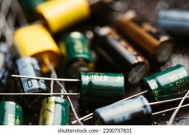 electrolytic capacitors, used in electronic device. Electronic parts concept.