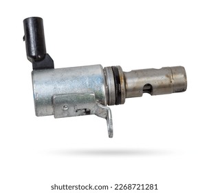 Electromagnetic crankshaft position sensor of a car engine in the hands of an auto mechanic. Spare parts catalog. - Shutterstock ID 2268721281