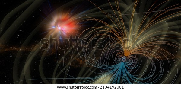 Electromagnetic fields around the\
Earth and the Sun. Elements of this image furnished by\
NASA.