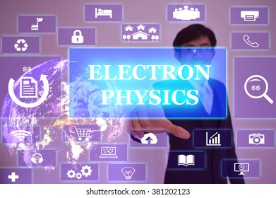 ELECTRON PHYSICS concept  presented by  businessman touching on  virtual  screen ,image element furnished by NASA