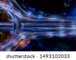 Electron of Traffic circle light tail that show it is a life build of infrastructure road and economic system transportation and communication